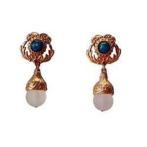 - 18K GP Vintage Byzantine style  Colored glaze earrings